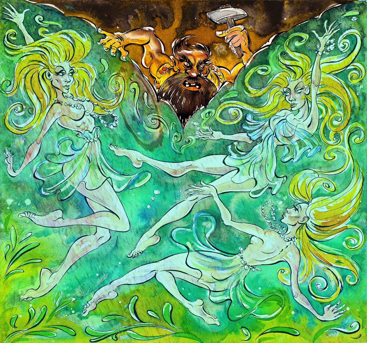 Alberich und die Rheintöchter - Illustration von 