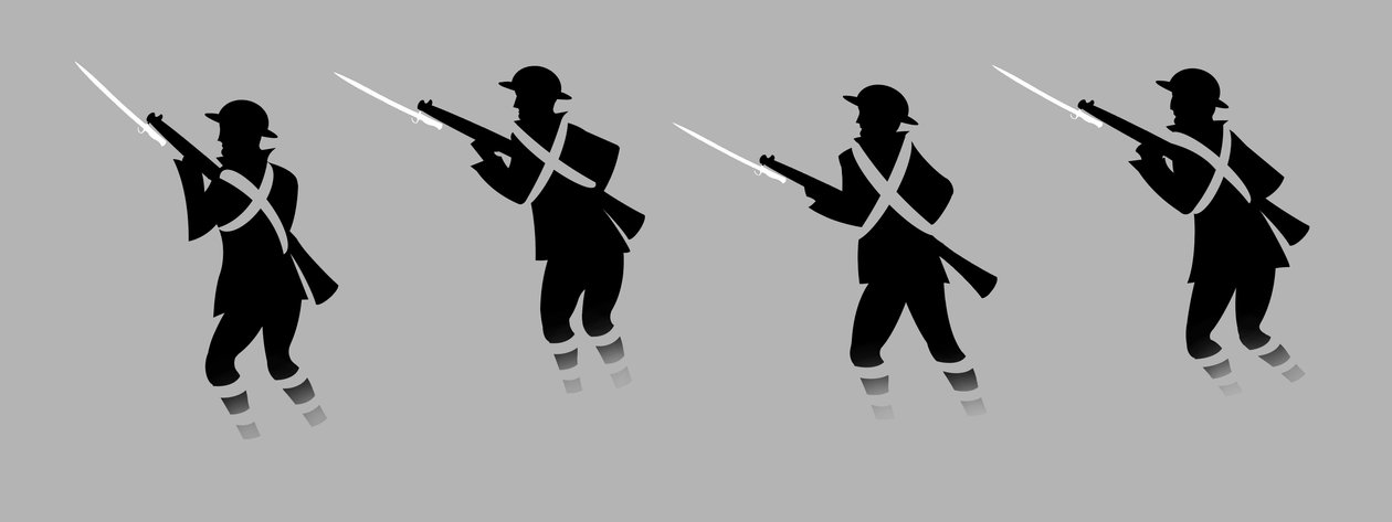 Soldaten des Ersten Weltkriegs mit Bajonetten - aus den Schützengräben auftauchend von Neale Osborne