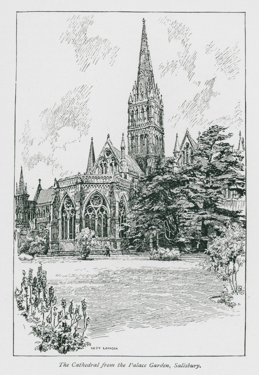 Die Kathedrale vom Palastgarten, Salisbury von Nelly Erichsen