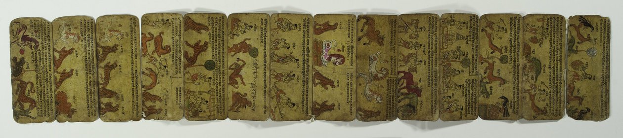 Ein Leporello-Manuskript, verschiedene Tierbilder von Nepalese School