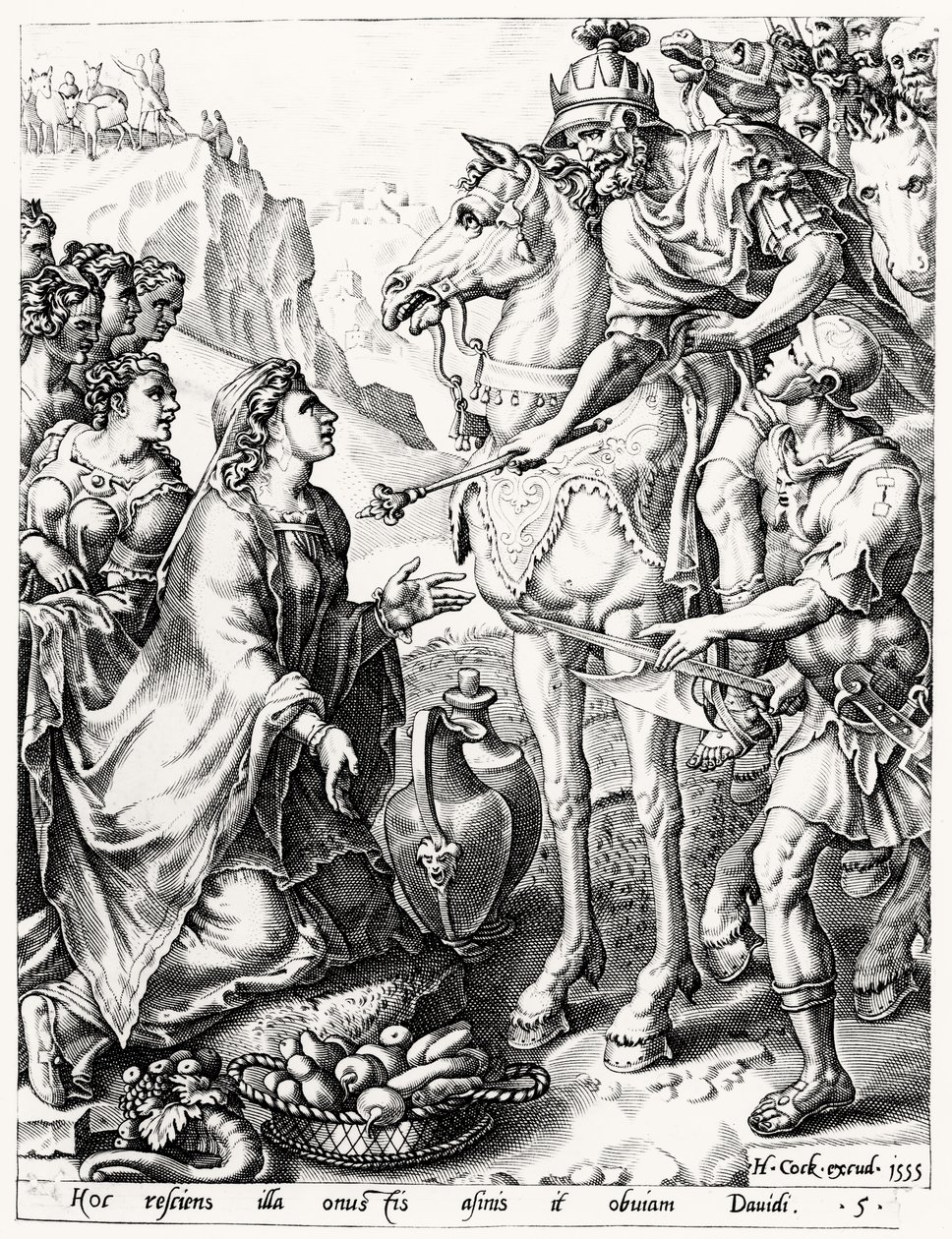 Das Opfer von Abigail an König David, graviert von Hieronymus Cock (ca. 1510-70), 1555 von Netherlandish School