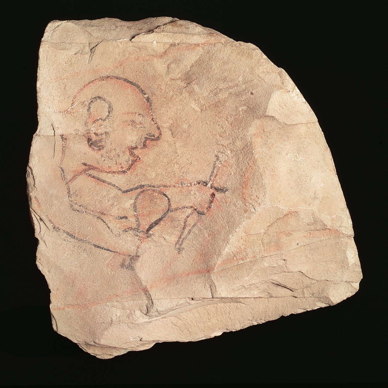 Ostrakon, das einen unrasierten Steinmetz darstellt, möglicherweise aus Deir el-Medina, 19.-20. Dynastie, 1200-1153 v. Chr. von New Kingdom Egyptian