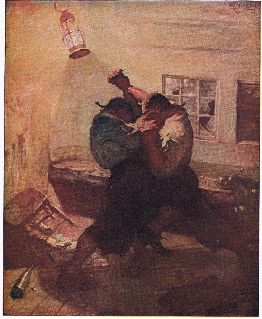 Der Kampf in der Höhle: Es zeigte mir Hands und seinen Begleiter in einem tödlichen Kampf von Newell Convers Wyeth