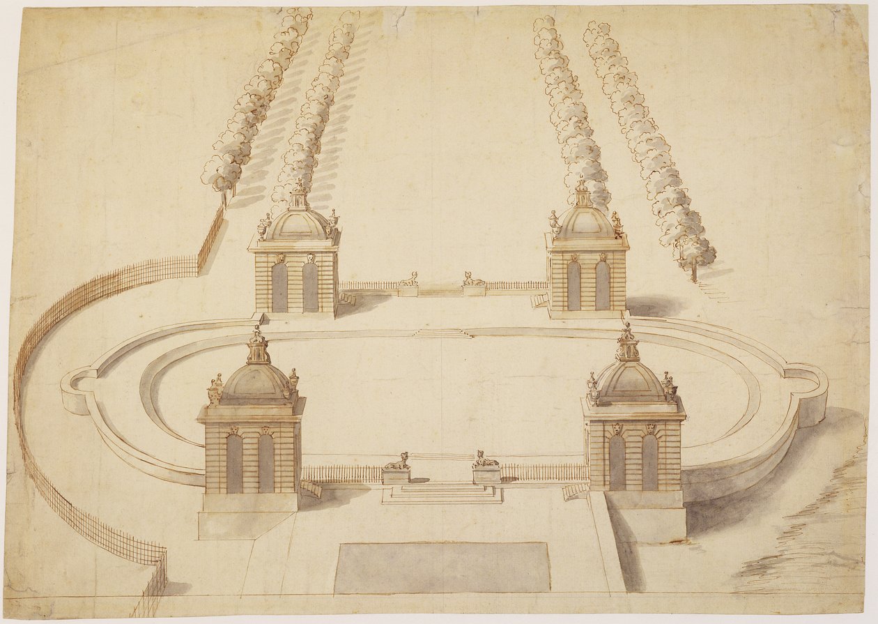 Entwurf für ein Bowling Green, Hampton Court, ca. 1689-91 von Nicholas Hawksmoor