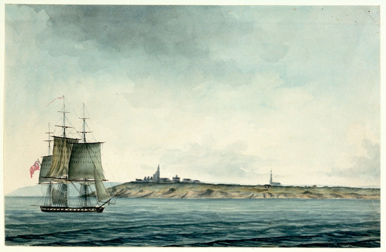 Sechste Klasse HM Schiff segelt an der englischen Küste vorbei von Nicholas Pocock