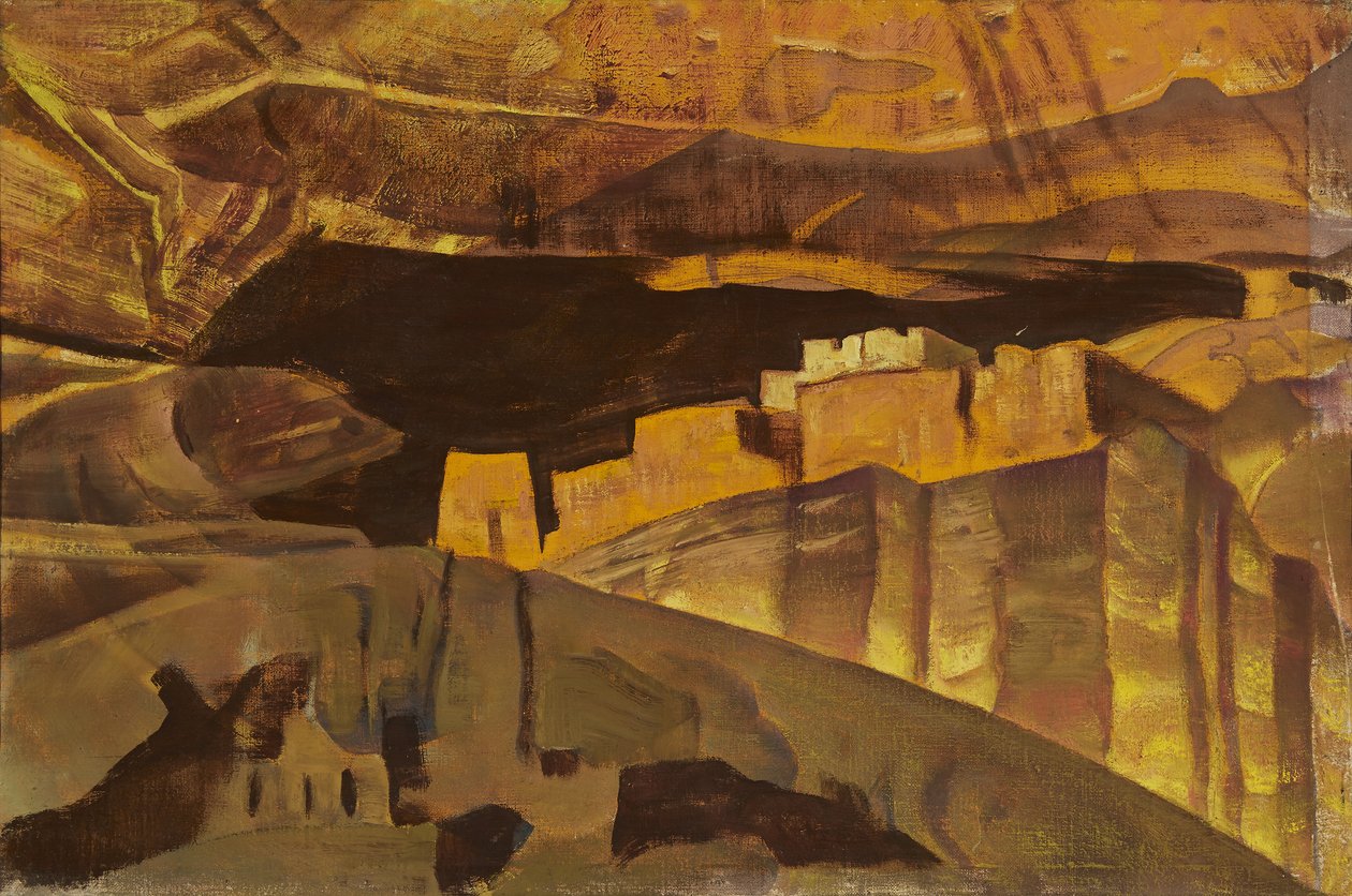 Weiße Hausruinen im Canyon De Chelly, 1921 von Nicholas Roerich