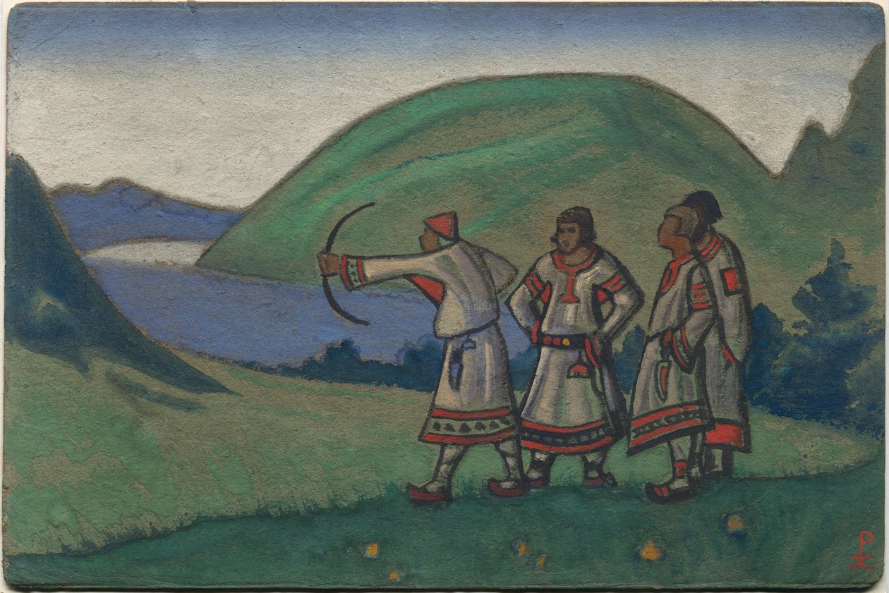 Jugendliche, Dekor und Kostümentwurf für Strawinskys Ballett "Le Sacre du Printemps" von Nicholas Roerich