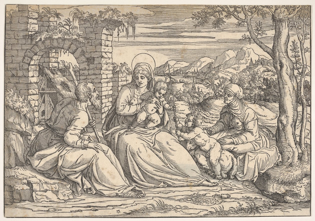 Die Heilige Familie mit den Heiligen Elisabeth und Johannes, ca. 1550 von Nicolò Boldrini