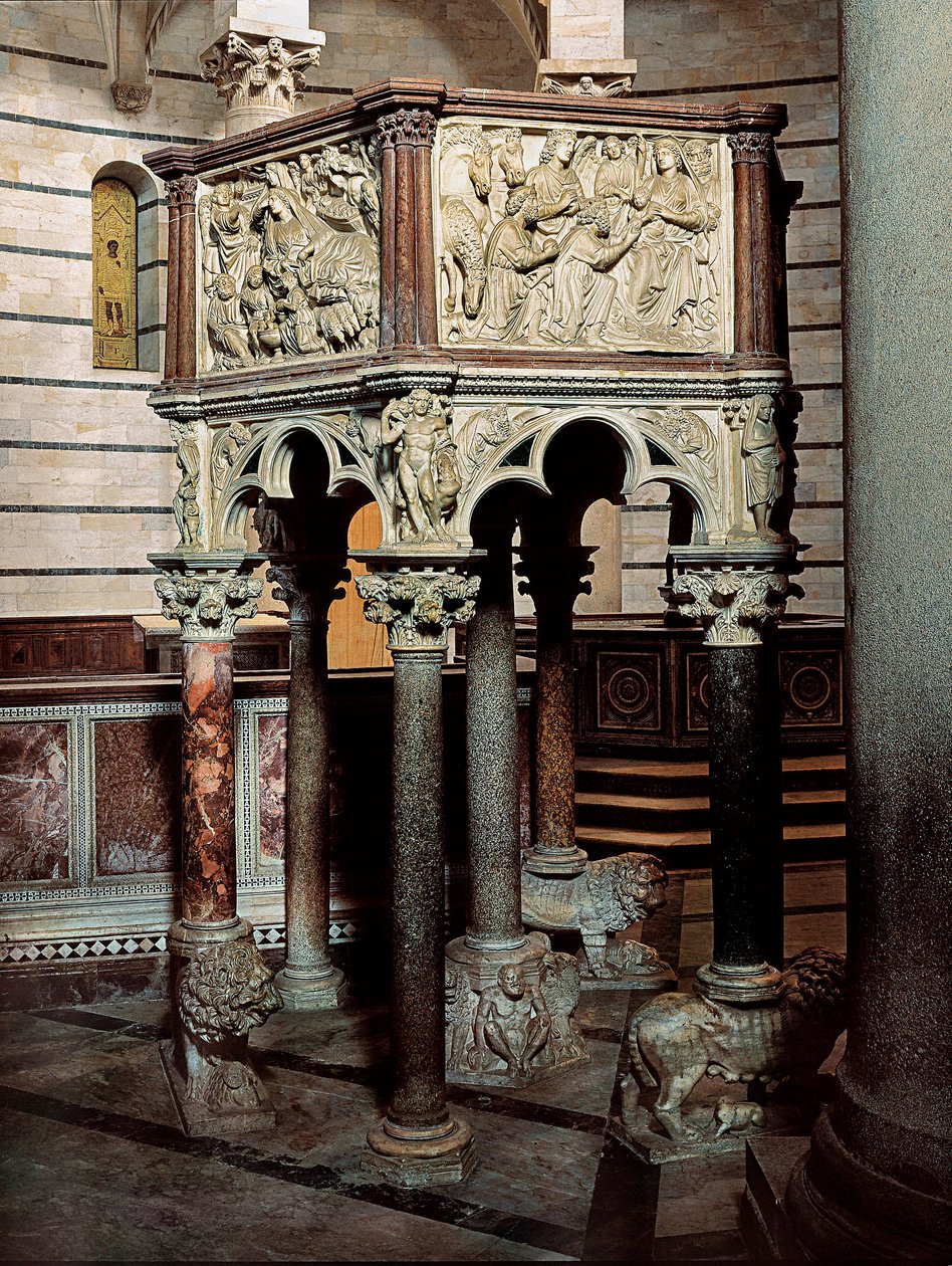 Marmorkanzel einer Kirche, im Baptisterium von Pisa 1260 (Flachrelief) von Nicola Pisano