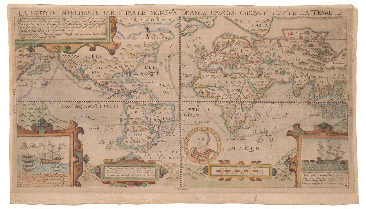 La heroike interprinse faict par le Signeur Draeck d’avoir cirquit toute la terre, möglicherweise Antwerpen, um 1590 von Nicola Van Sype