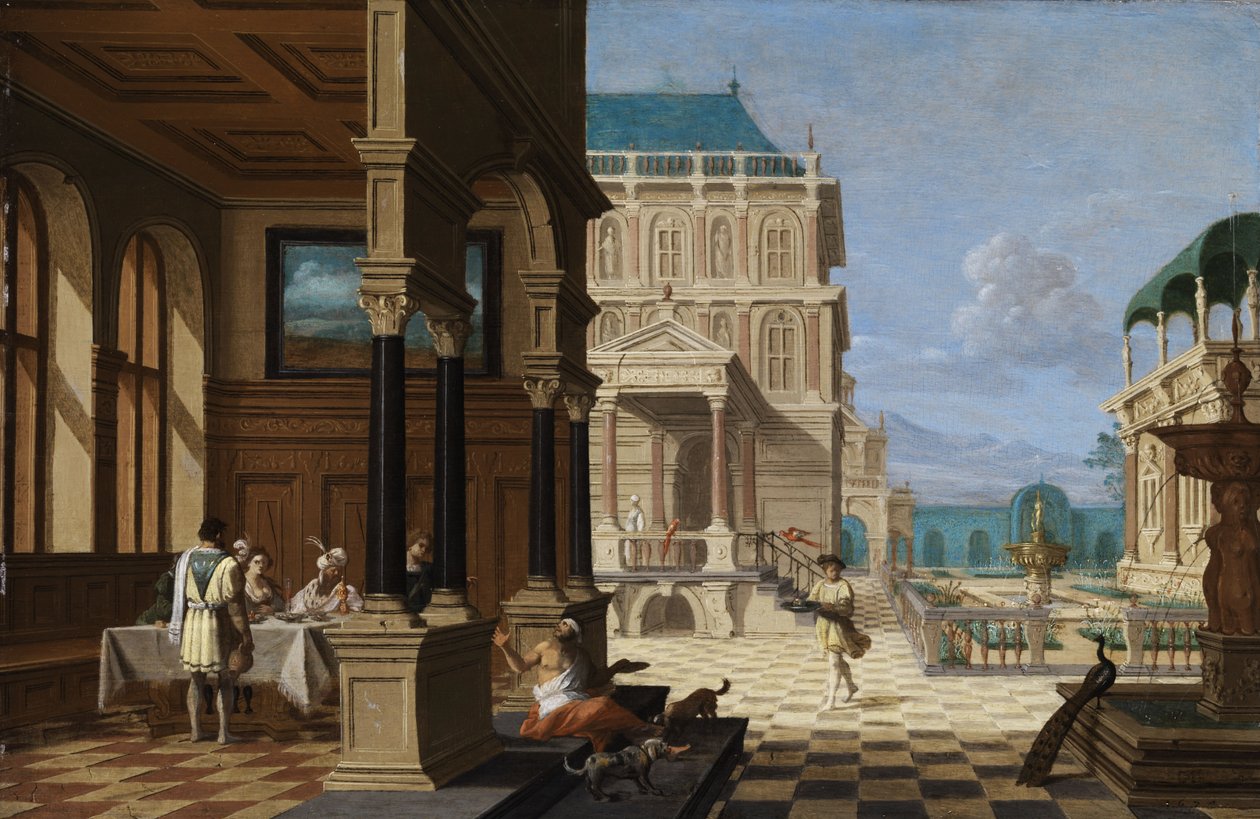 Palasthof mit Loggia und Figuren von Nicolaes de Giselaer