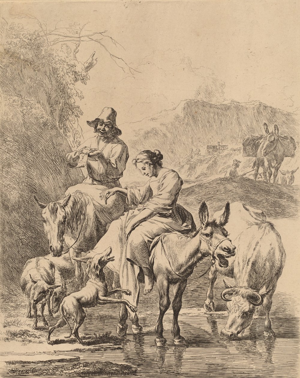 Hirtin auf einem Esel von Nicolaes Berchem