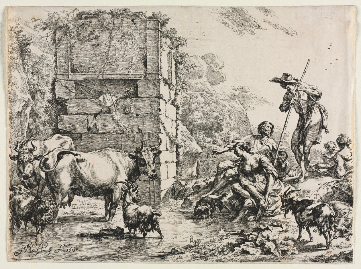 Die Kuh trinkt von Nicolaes Berchem