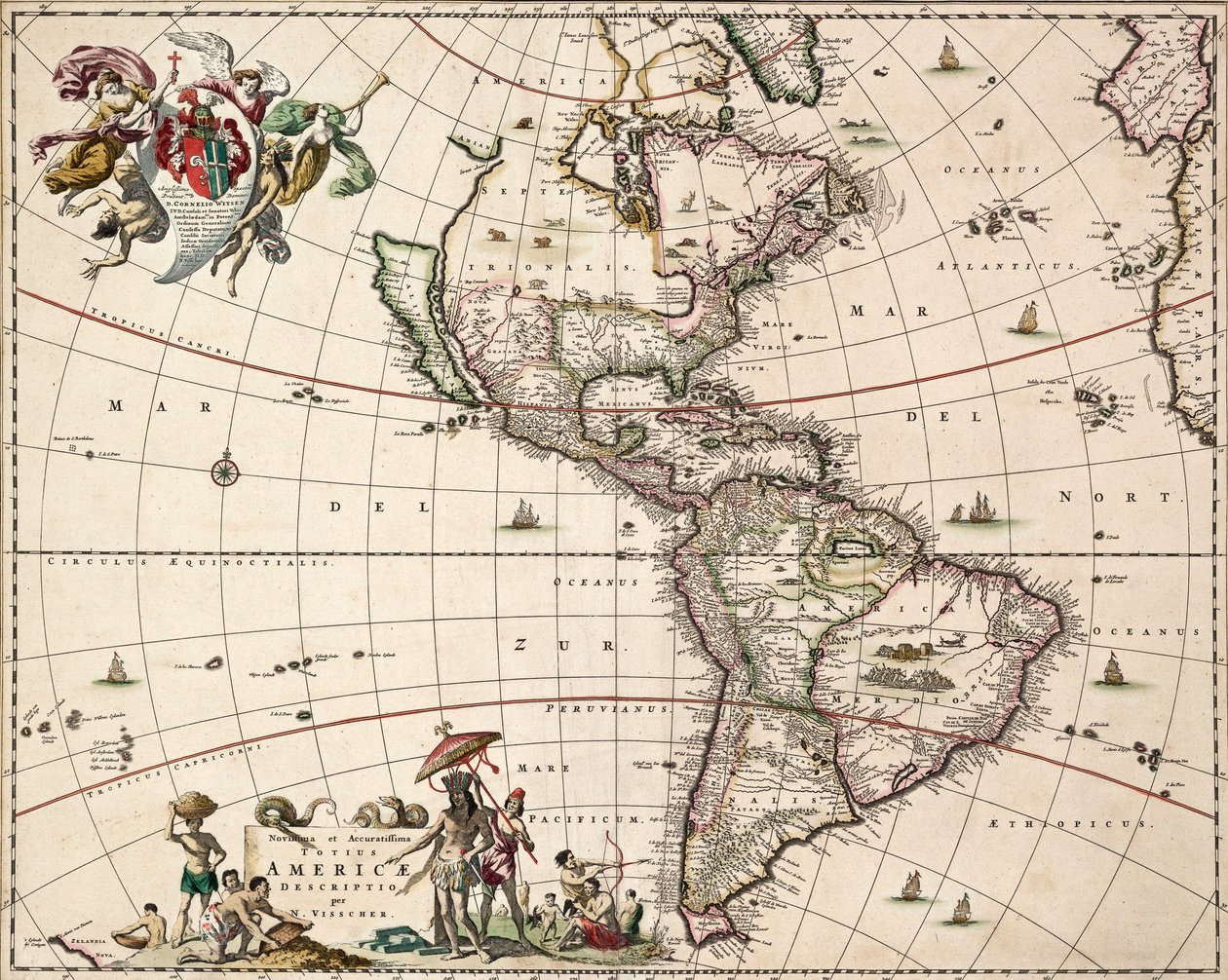 Karte von Amerika, ca. 1671 von Nicolaes Jansz (1586 1652) Visscher