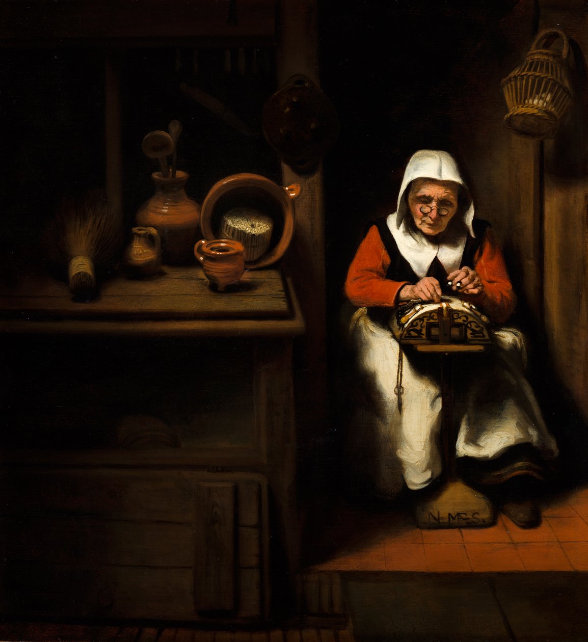 Die alte Spitzenmacherin von Nicolaes Maes