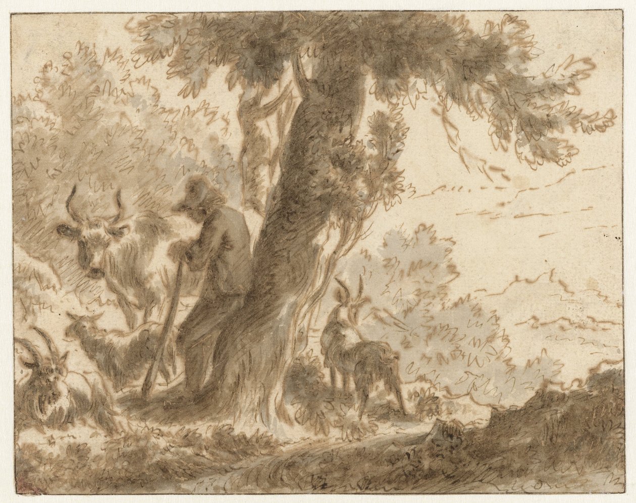 Hirte und sein Vieh bei einem Baum von Nicolaes Pietersz Berchem (possibly)