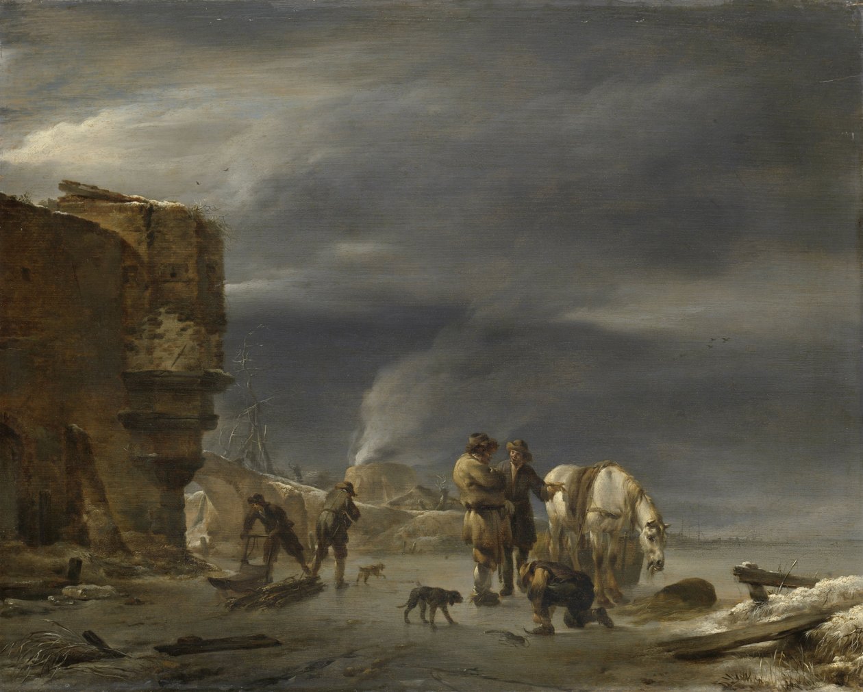 Auf dem Eis nahe einer Stadt von Nicolaes Pietersz Berchem