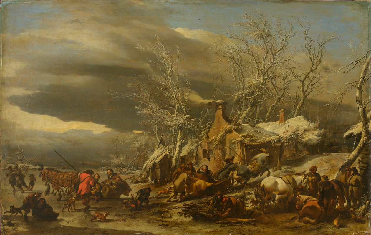 Winterlandschaft, von Berchem, Nicolaes (Claes) Pietersz, der Ältere (1620-1683). Öl auf Holz von Nicolaes Pietersz. Berchem