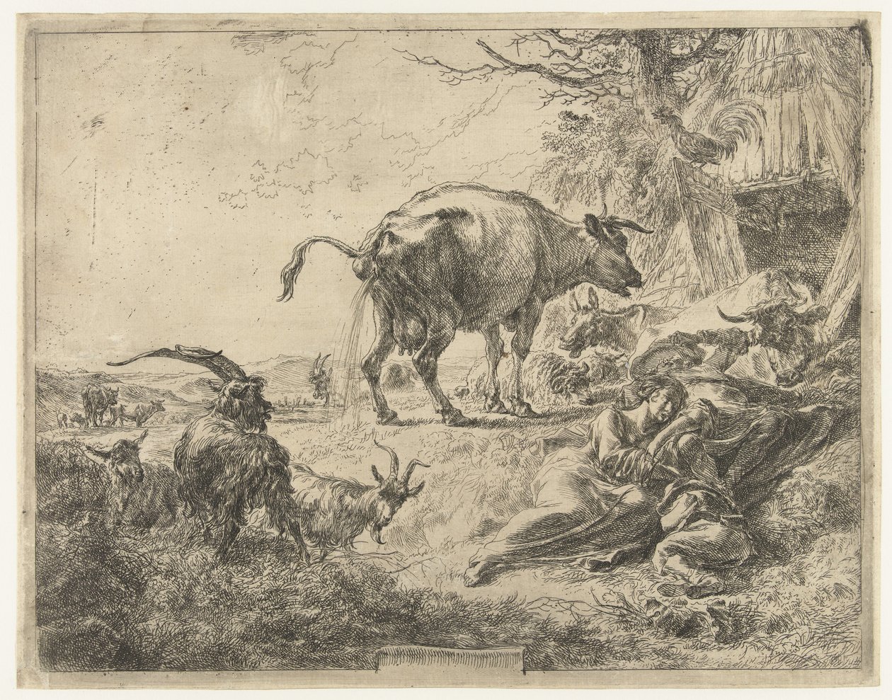 Schlafende Hirtenfamilie und ruhendes Vieh von Nicolaes Pietersz Berchem
