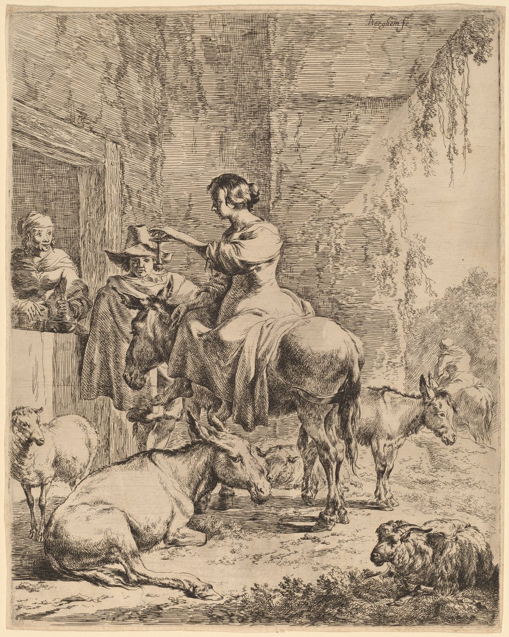 Die Rast vor dem Gasthaus von Nicolaes Pietersz Berchem