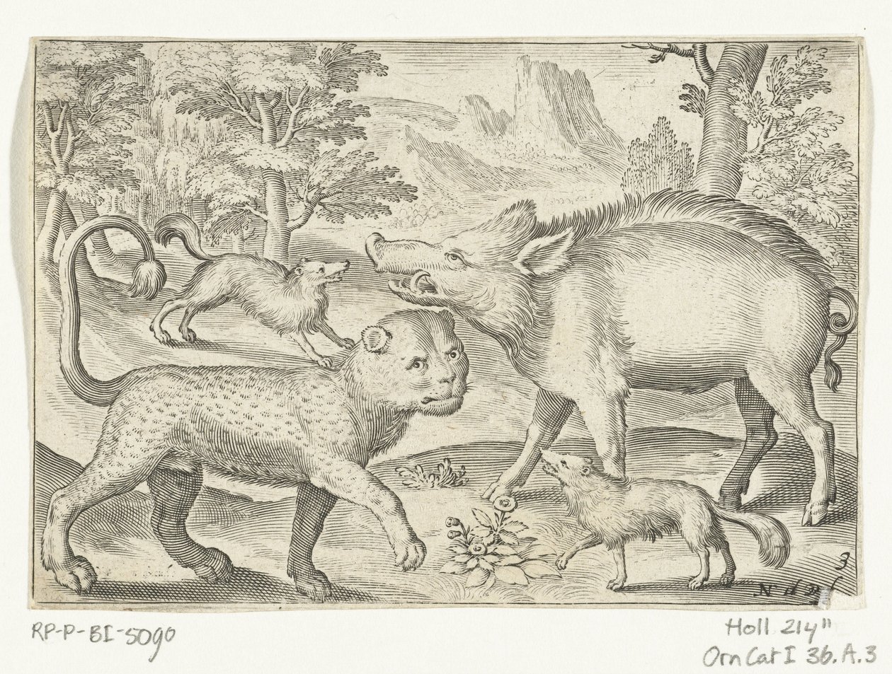 Leopard, Wildschwein und Hunde von Nicolaes de Bruyn