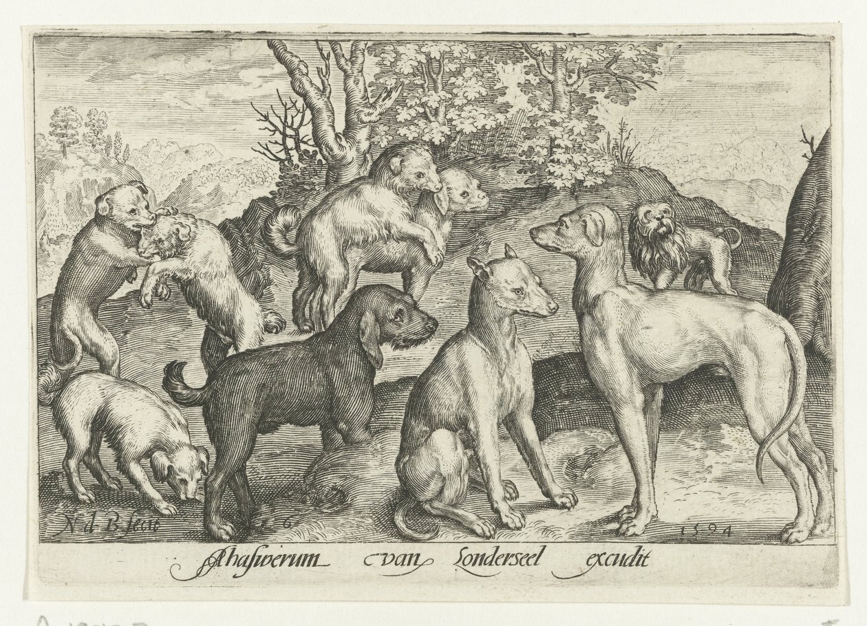 Neun Hunde von Nicolaes de Bruyn