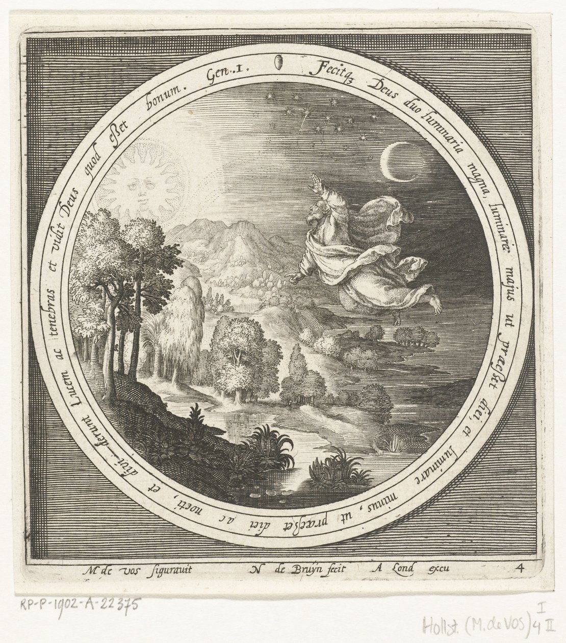 Vierter Tag der Schöpfung: Gott erschafft Sonne, Mond und Sterne von Nicolaes de Bruyn