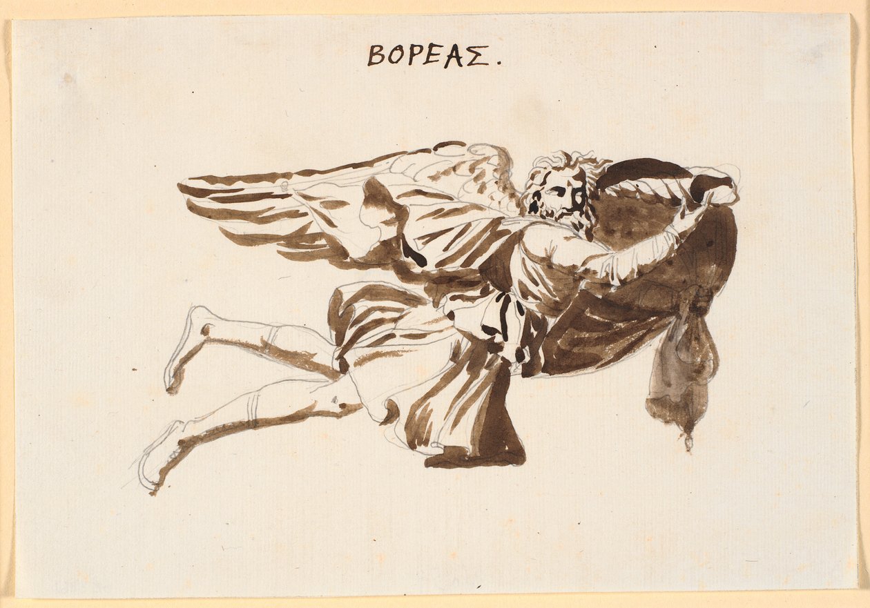 Boreas. Entwurf zum Relief am Turm der Winde in Pamphilus und Davus im Gespräch von Nicolai Abildgaard