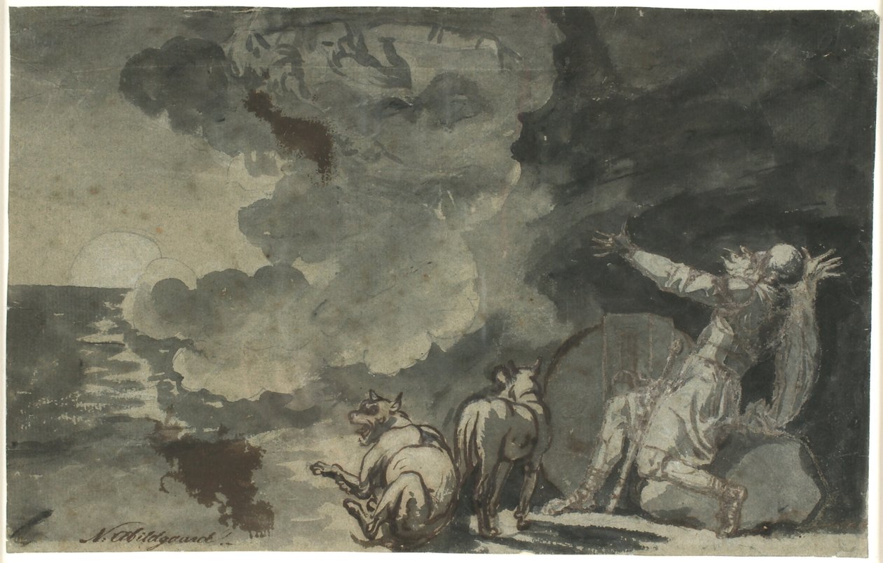 Fingal sieht die Geister seiner Vorfahren im Mondschein. Szene aus Ossian von Nicolai Abildgaard