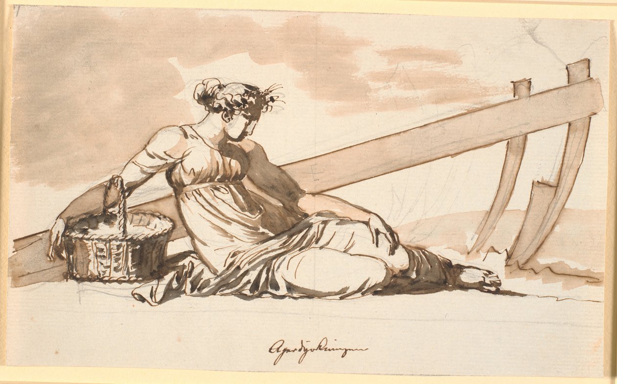 Ruhende Frau vor einem Pflug. Allegorie auf den Ackerbau von Nicolai Abildgaard