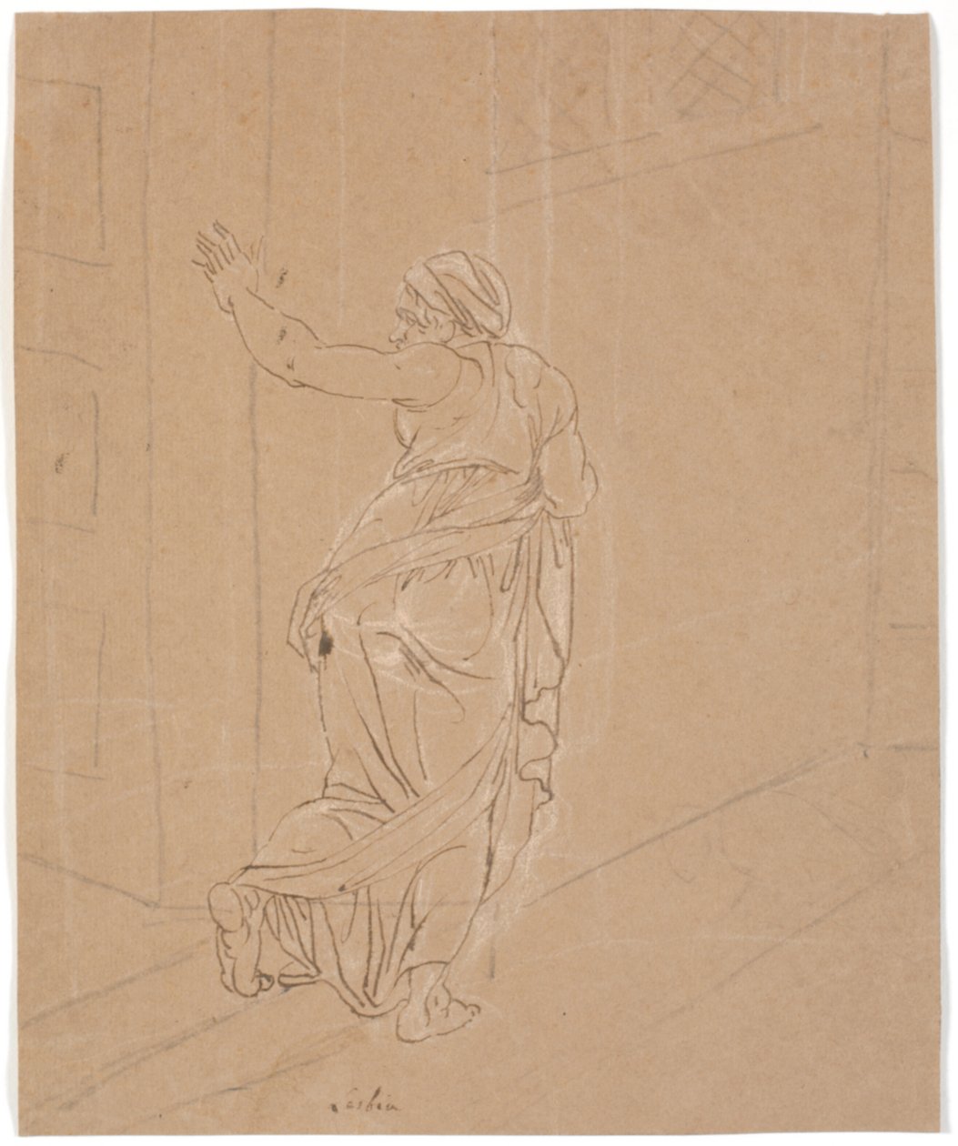 Die Hebamme. Studie zum Mädchen von Andros. [Die Hebamme verlässt das Haus des Andros-Mädchens] von Nicolai Abildgaard
