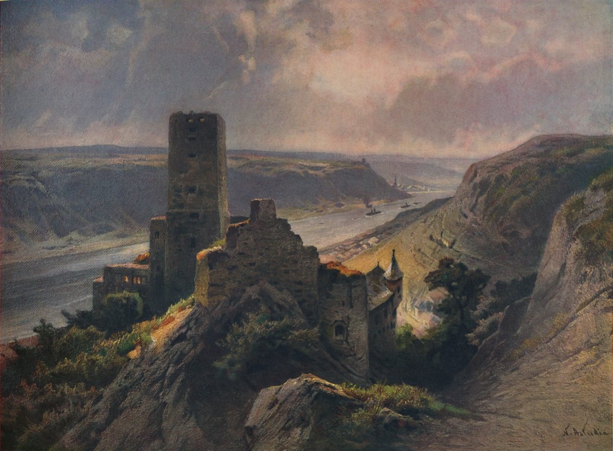 Burg Gutenfels mit Blick auf Oberwesel, 1923 von Nicolai Astudin