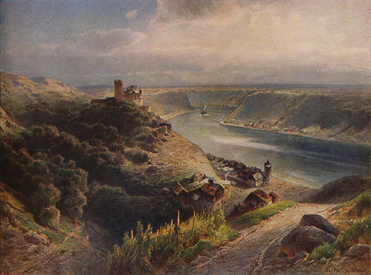 Burg Katz mit Blick auf die Loreley, 1923 von Nicolai Astudin