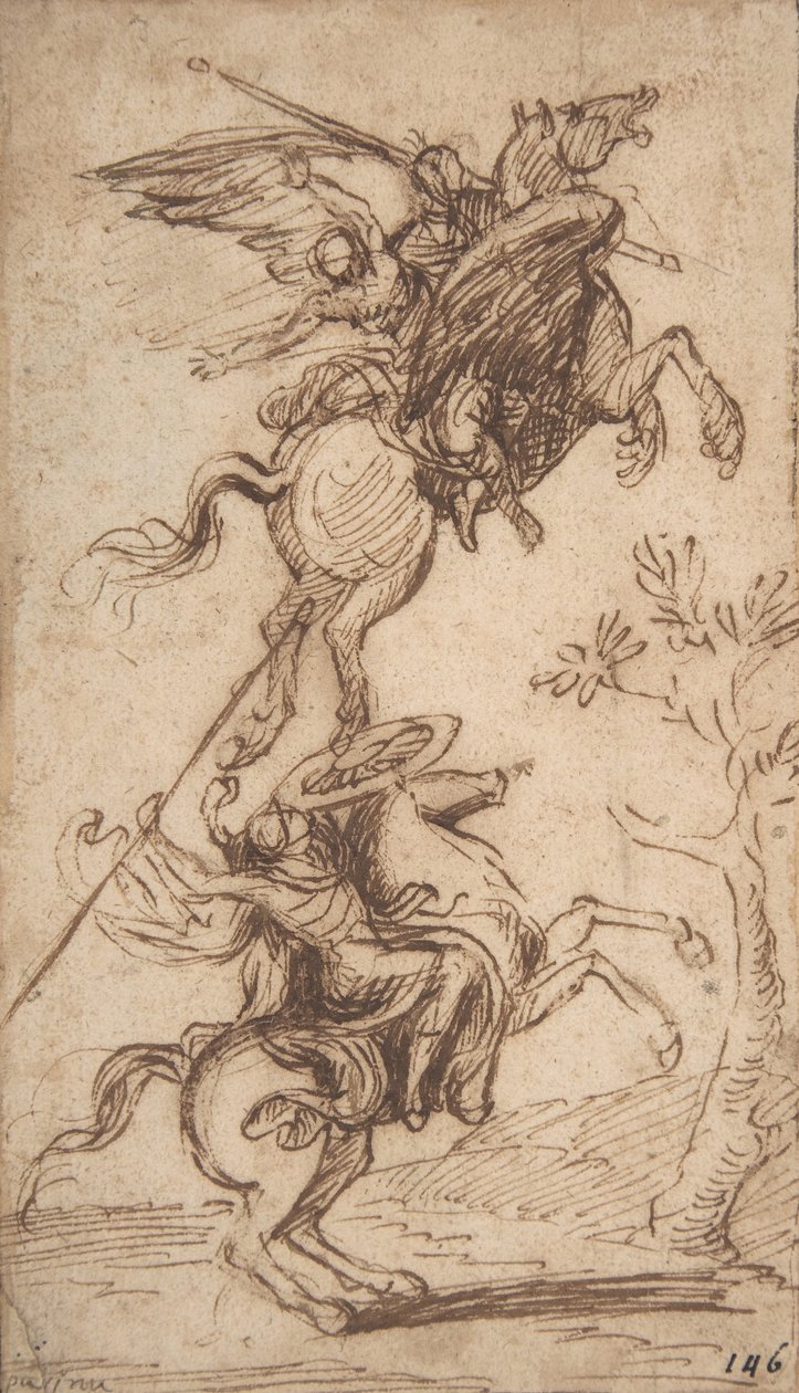 Der Zauberer Atlante entführt Pinabellos Dame (Ariosto, Orlando Furioso, Gesang II, 38), c.1635-38 von Nicolas Poussin