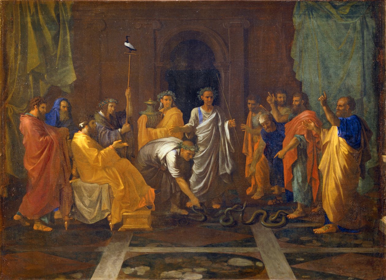 Moses verwandelt Aarons Stab in eine Schlange von Nicolas (attr.to) Poussin