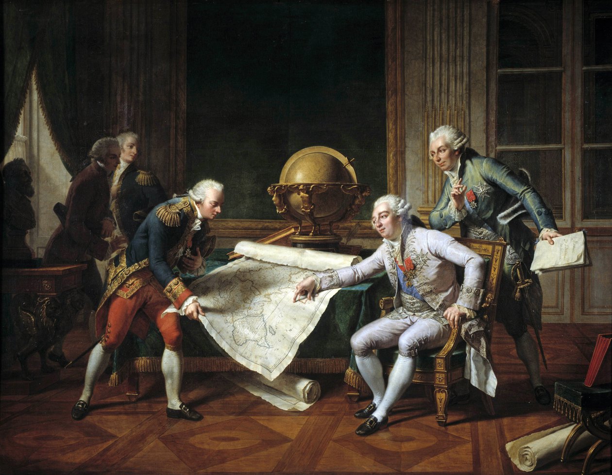 Ludwig XVI. (1754-1793), König von Frankreich, gibt Anweisungen an Jean-Francois Galaup, Graf von La Perouse von Nicolas Andre Monsiau