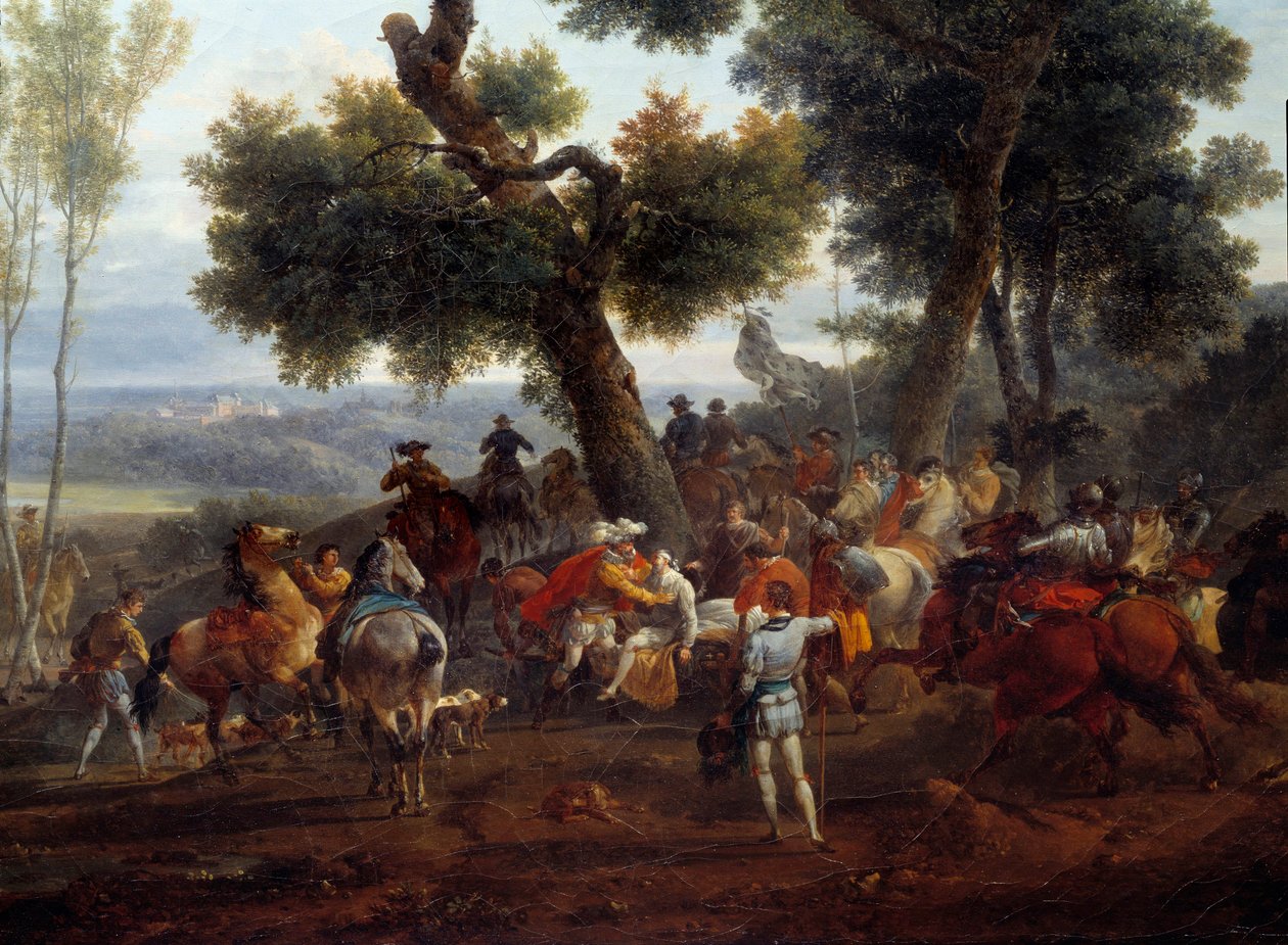 Religionskriege: Das Treffen des Königs von Frankreich Henri IV (1553-1610) und Sully nach der Schlacht von Ivry im Jahr 1590 von Nicolas Antoine Taunay