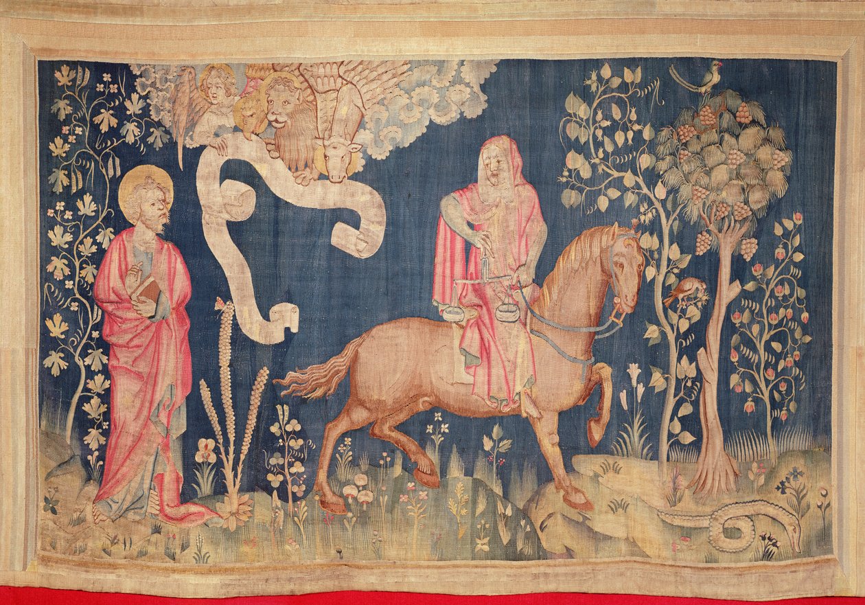 Hungersnot auf dem Schwarzen Pferd, aus dem Apokalypse-Wandteppich von Angers, 1373-87 (Wandteppich) von Nicolas Bataille