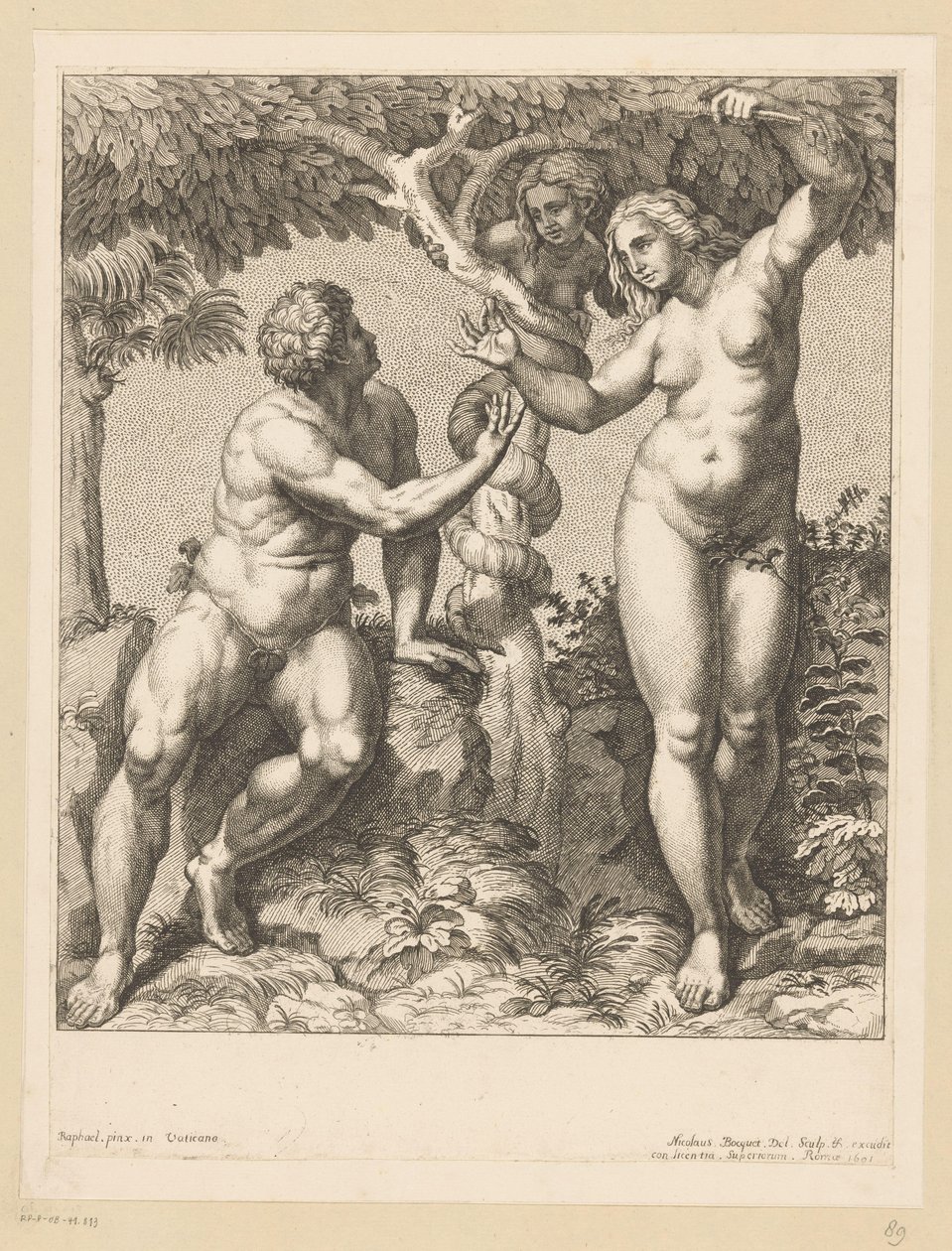 Adam und Eva von der Schlange verführt von Nicolas Bocquet