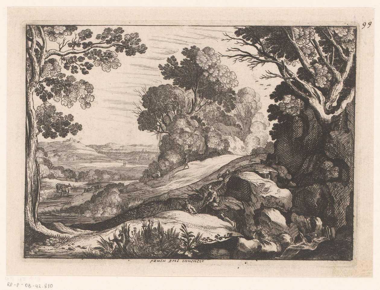 Hügelige Landschaft mit zwei Ziegenhirten von Nicolas Cochin (attributed to)