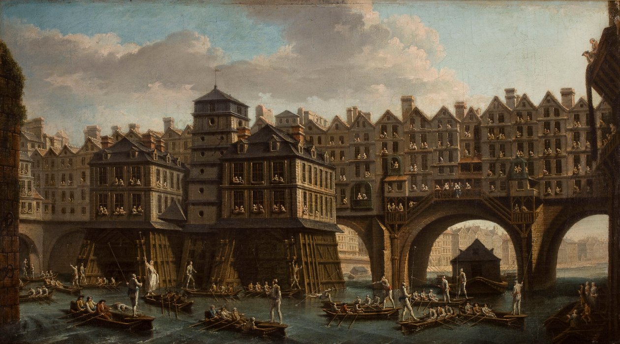 Matrosen beim Turnier zwischen der Pont Notre Dame und der Pont-Au-Change, Paris von Nicolas Jean Baptiste Raguenet