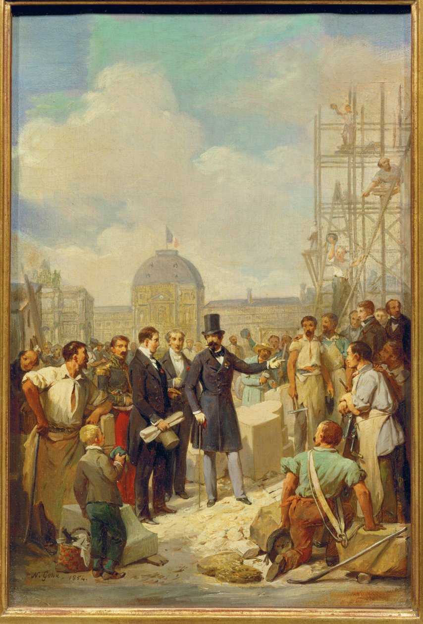 Napoleon III. besucht die Baustelle des Neuen Louvre von Nicolas Louis Francois Gosse