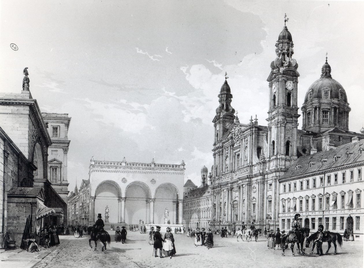 Königspalast, Marschällehalle und Theatinerkirche in München, erste Hälfte des 19. Jahrhunderts von Nicolas Marie Joseph Chapuy