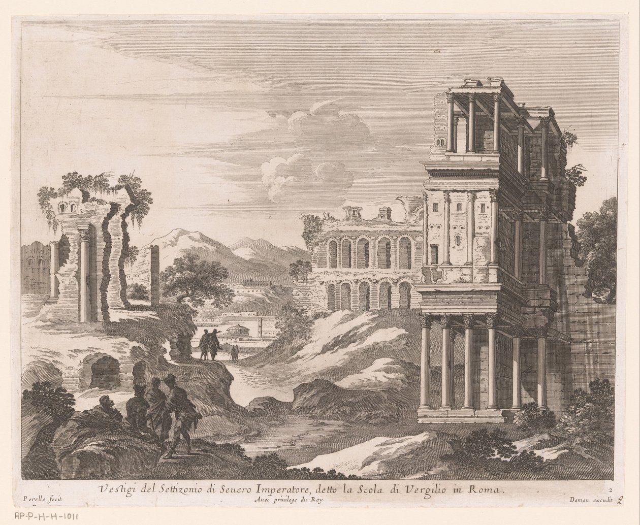 Ansicht der Ruine des Settizonio von Nicolas Perelle