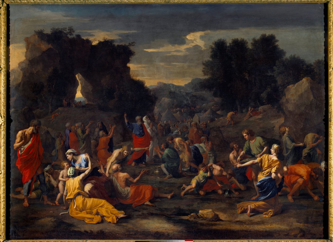 Die Israeliten sammeln Manna in der Wüste von Nicolas Poussin