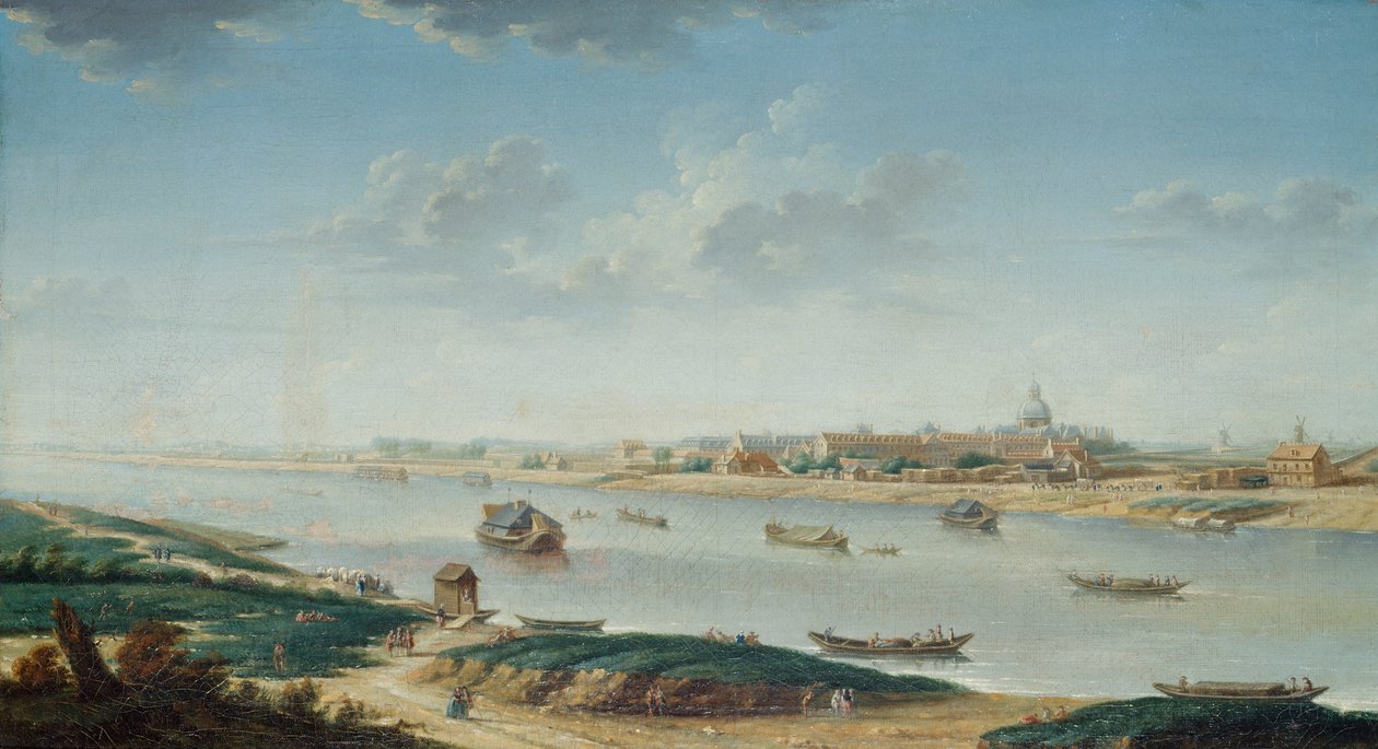 Die Salpêtrière von La Râpée aus gesehen, ca. 1752 von Nicolas Raguenet