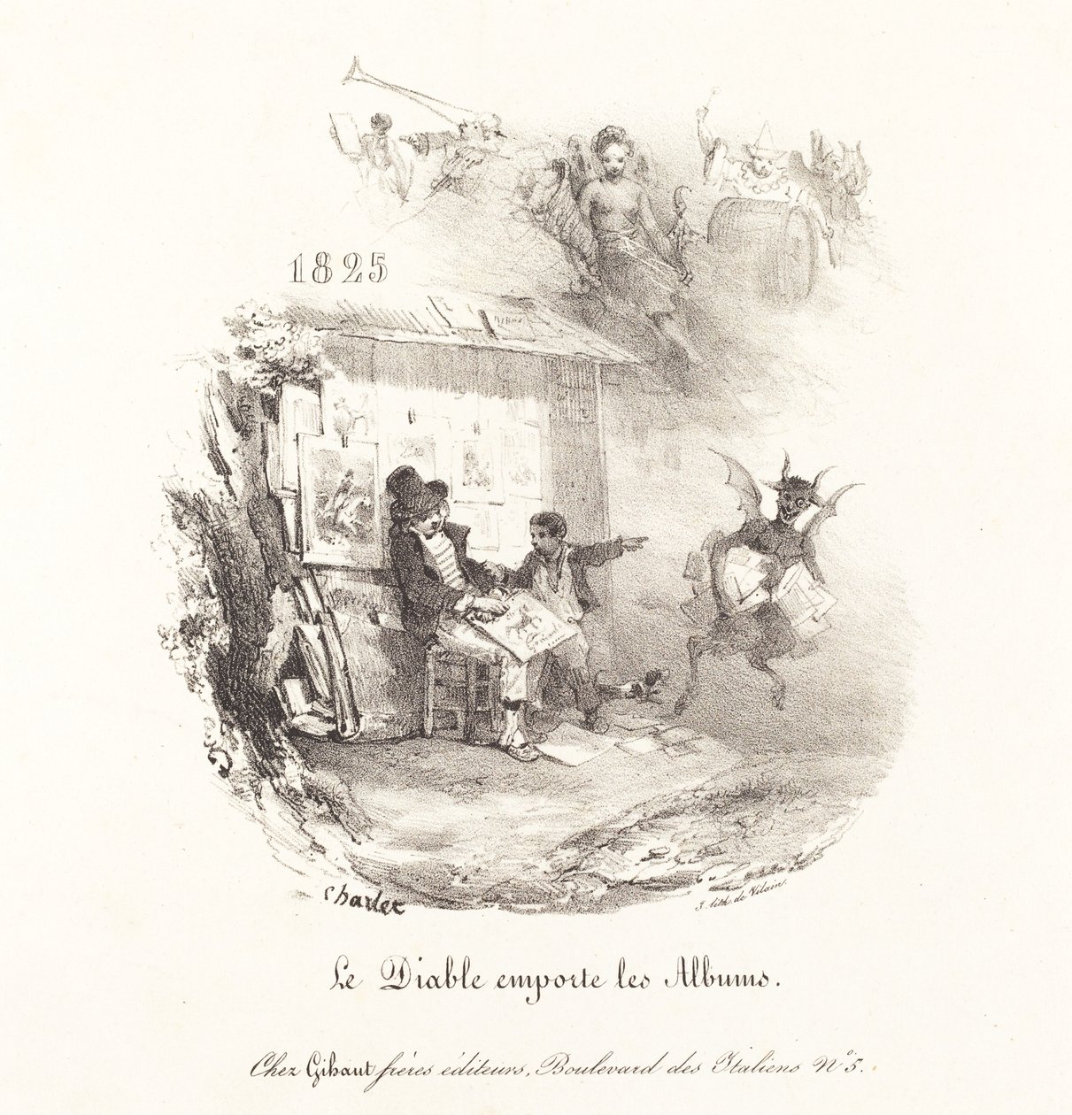 Der Teufel entführt die Lithographiealben von Nicolas Toussaint Charlet