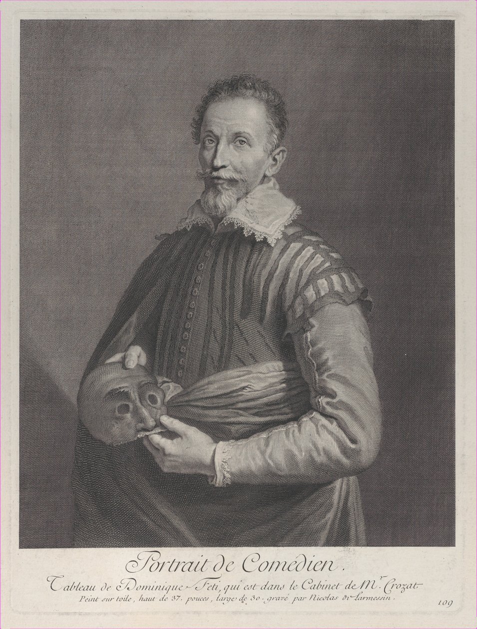 Porträt eines Komikers: Porträt von Francesco Andreini mit einer Maske, 1729-40 von Nicolas de Larmessin