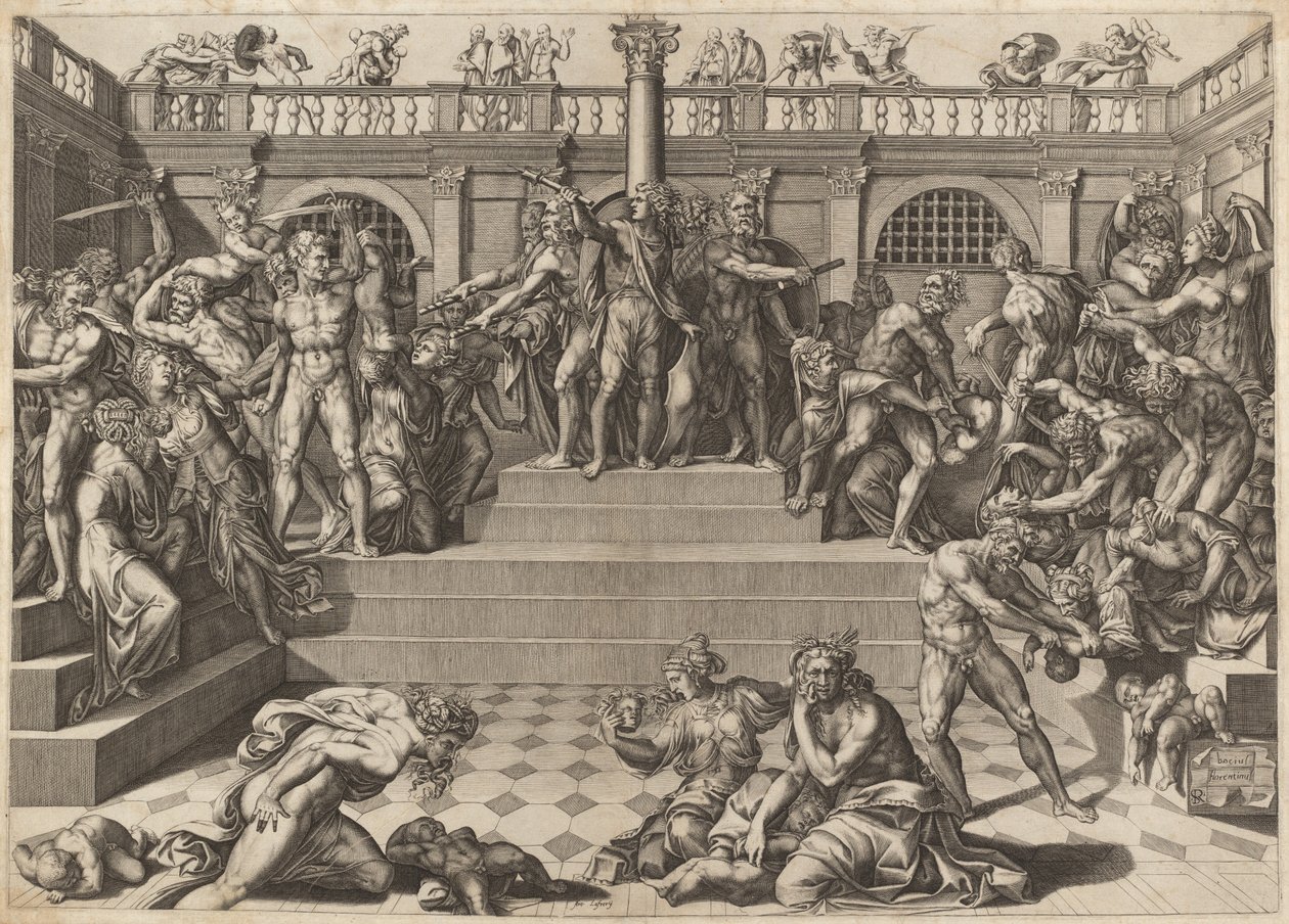 Das Massaker der Unschuldigen von Nicolaus Beatrizet, after Marco Dente, after Baccio Bandinelli