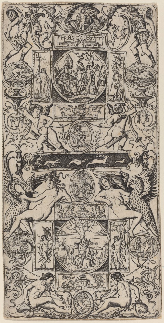 Ornamenttafel mit Orpheus und dem Urteil des Paris von Nicoletto da Modena